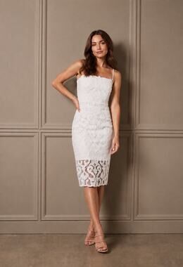 Bardot Lina White Lace Midi Dress Spaghetti Strap Straight Neck Women’s Size 6